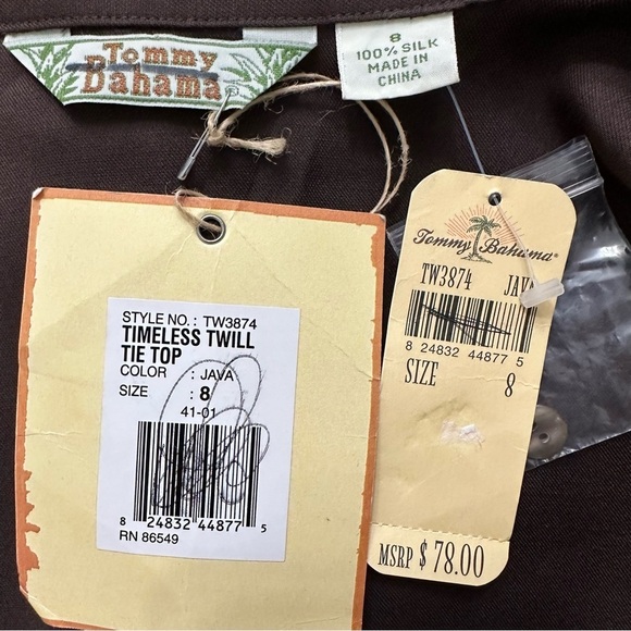 Tommy Bahama Timeless Twill Tie Top Sleeveless Silk Brown Size 8 NEW WITH TAGS - Picture 2 of 4